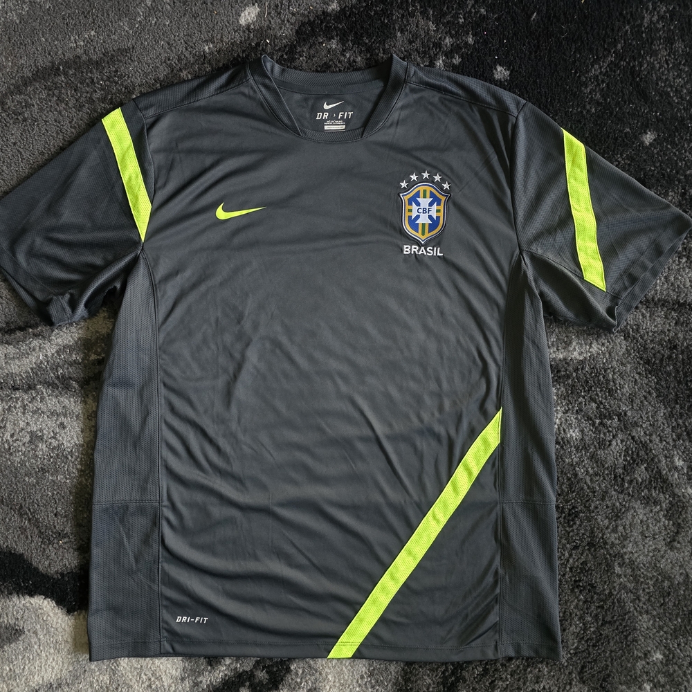 Ultra Rare Nike Men's Gray and Yellow Brasil Dri-FIT Shirt